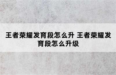 王者荣耀发育段怎么升 王者荣耀发育段怎么升级